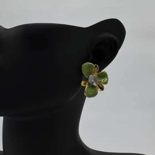 Özel Seri Çelik Yeşil Taşlı Küpe - Gold