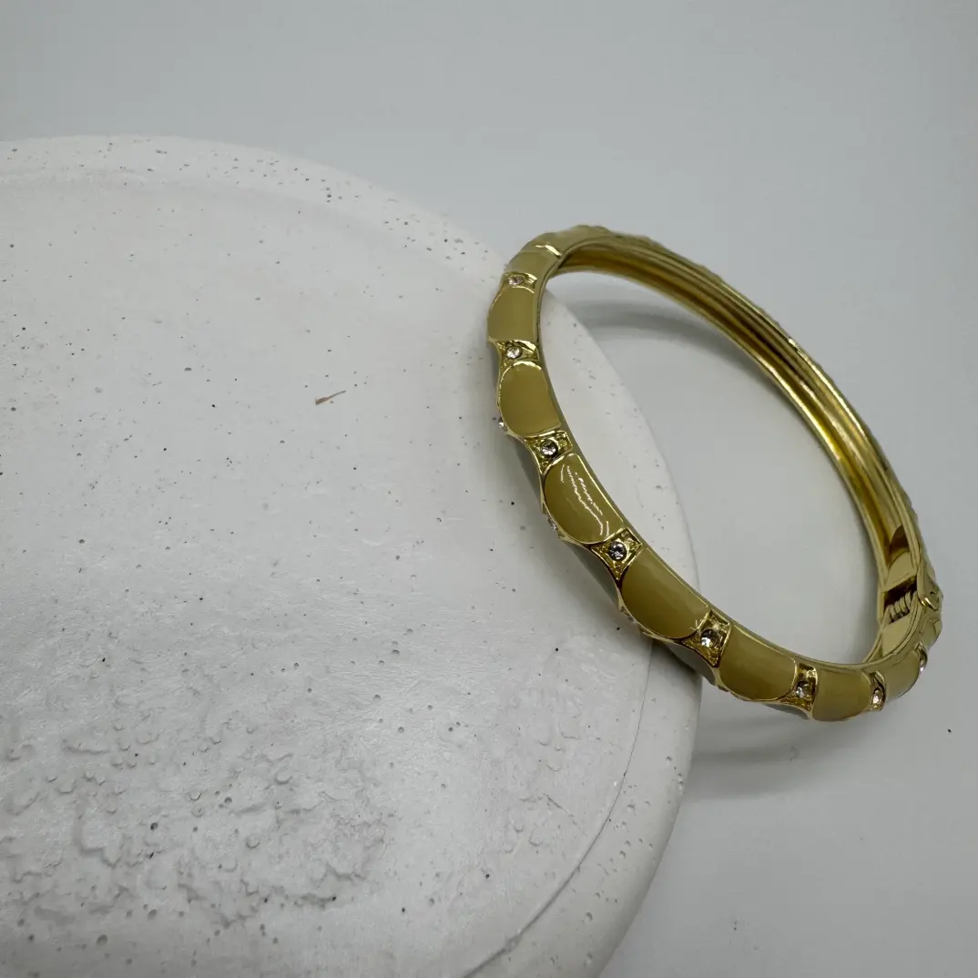 Özel Seri Ekru Tonlu Vintage Kelepçe Bileklik - Gold - 2
