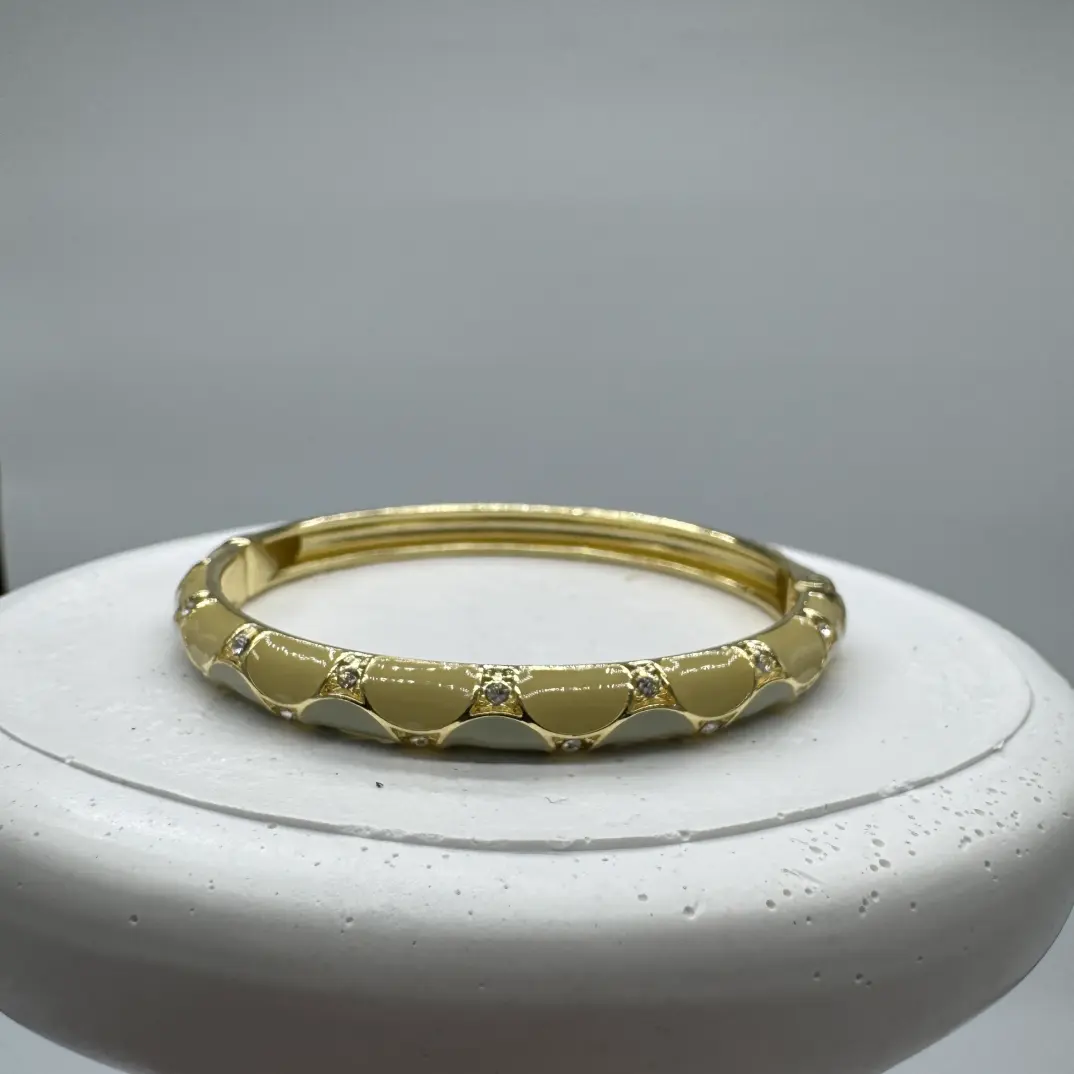 Özel Seri Ekru Tonlu Vintage Kelepçe Bileklik - Gold - 3