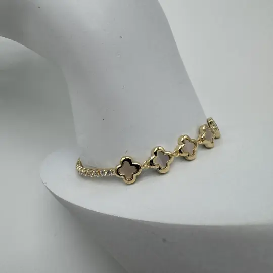 Özel Seri Gold 5 Adet Minimal Yonca Detay Su Yolu Bileklik - 2