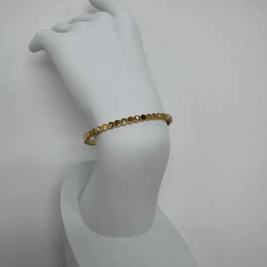 Özel Seri Gold Altıgen Taşlı Detay Kelepçe Bileklik 15 cm