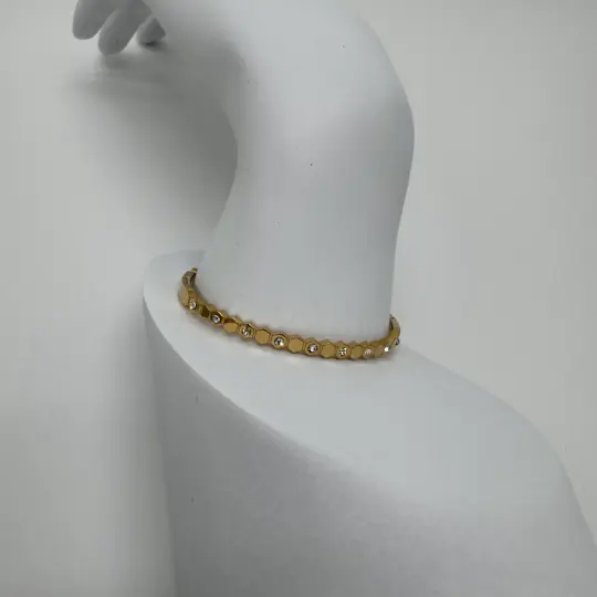 Özel Seri Gold Altıgen Taşlı Detay Kelepçe Bileklik 15 cm - 2