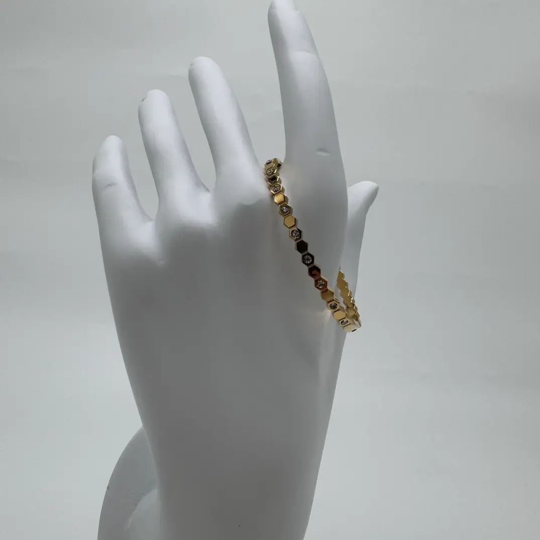 Özel Seri Gold Altıgen Taşlı Detay Kelepçe Bileklik 15 cm - 3