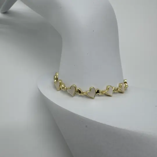 Özel Seri Gold Beyaz Kalp Detay Bileklik