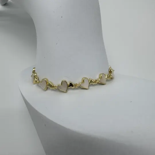 Özel Seri Gold Beyaz Kalp Detay Bileklik - 2