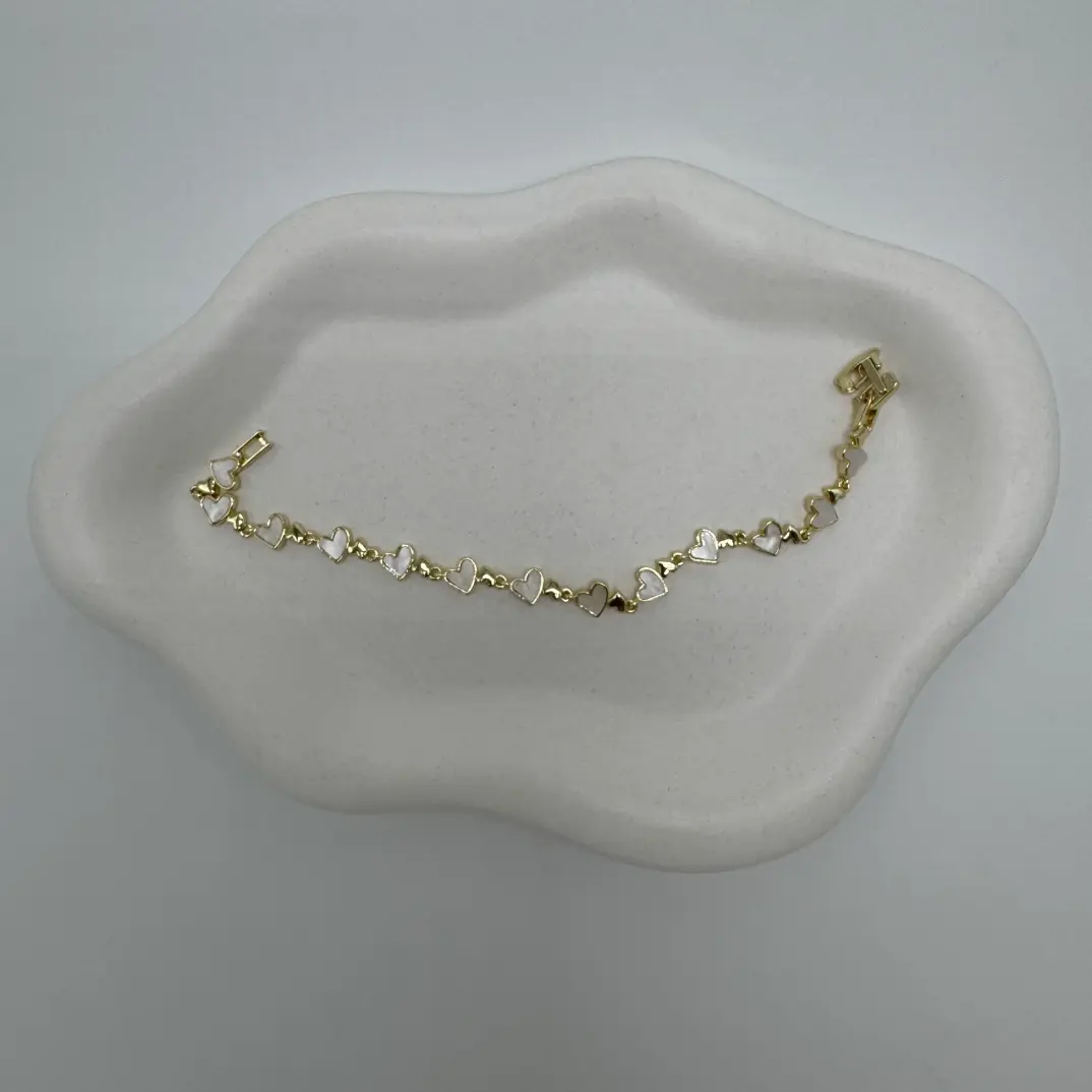 Özel Seri Gold Beyaz Kalp Detay Bileklik - 4