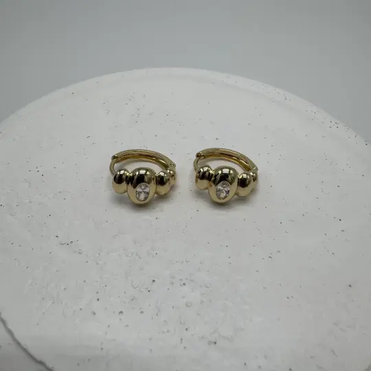 Özel Seri Gold Bombe Taş Detaylı Halka Küpe - 2