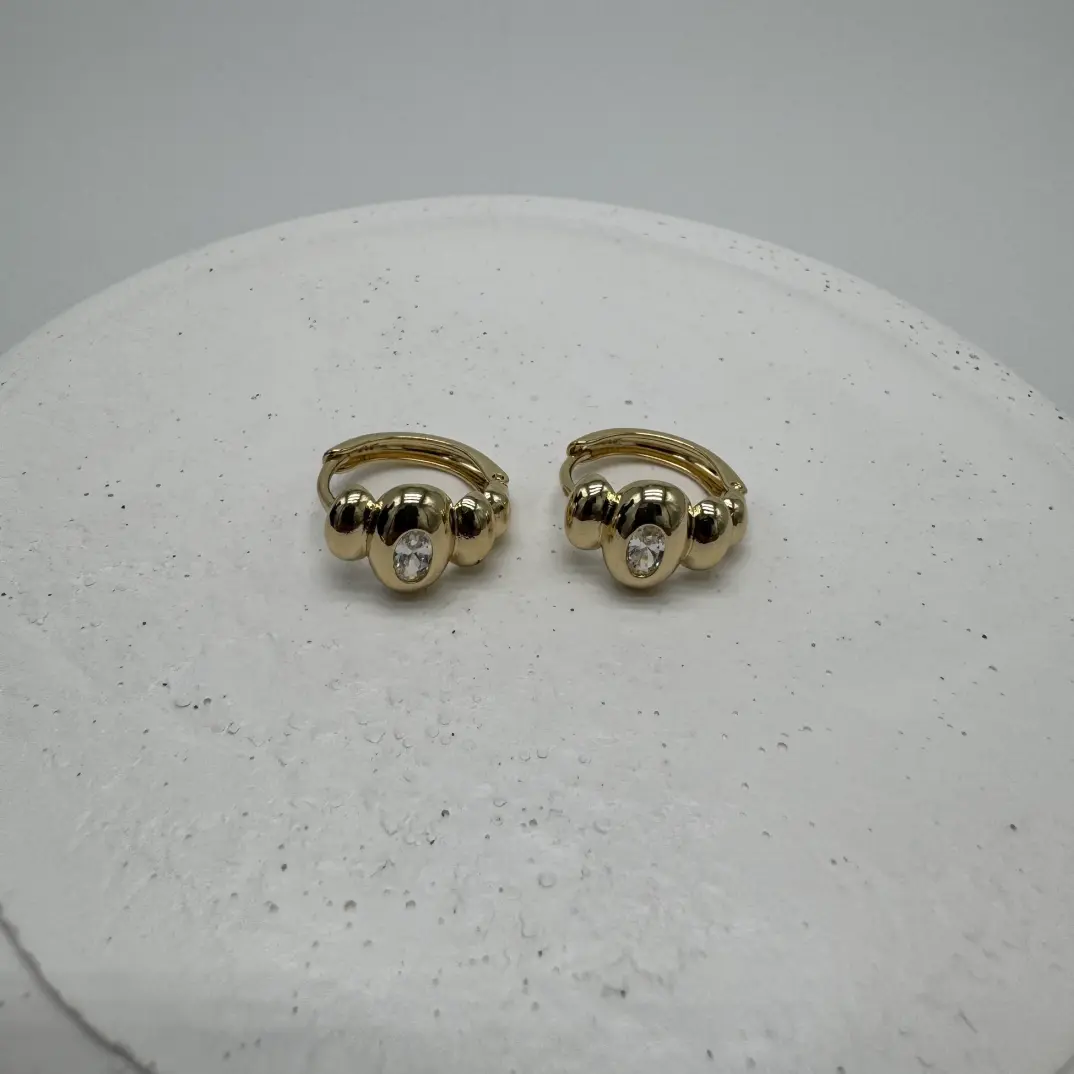 Özel Seri Gold Bombe Taş Detaylı Halka Küpe - 2