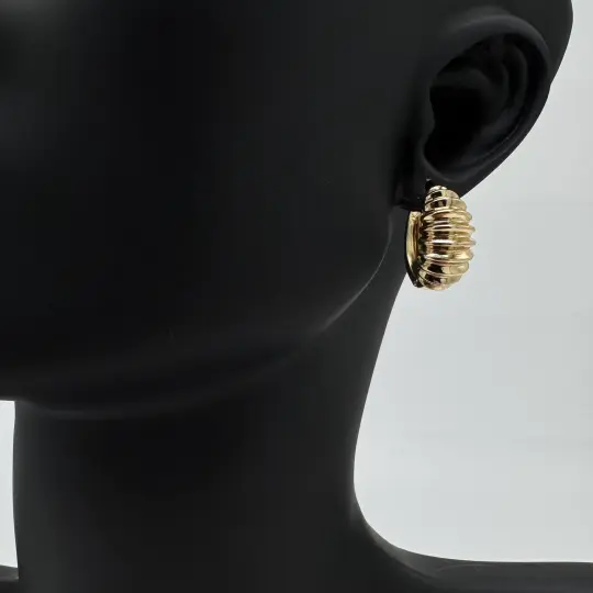 Özel Seri Gold Çizgi Detaylı Halka Küpe