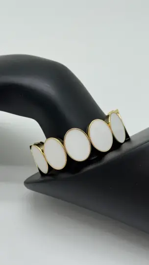 Özel Seri Gold Oval Beyaz Kelepçe Bilezik