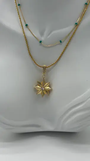Özel Seri Gold Yıldız Uç Detay Kombin Kolye Seti - 2
