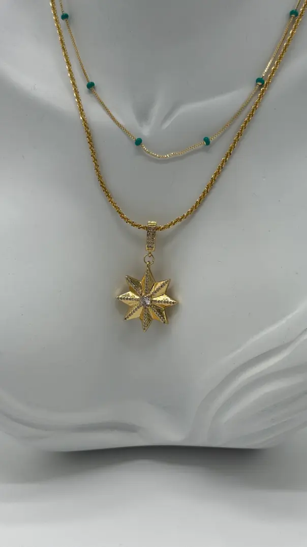 Özel Seri Gold Yıldız Uç Detay Kombin Kolye Seti - 2