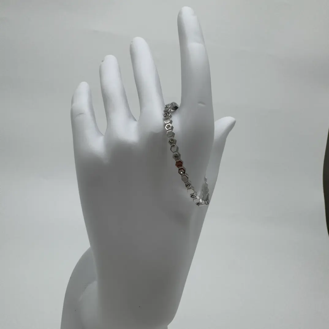 Özel Seri Silver Altıgen Taşlı Detay Kelepçe Bileklik 15 cm - 3