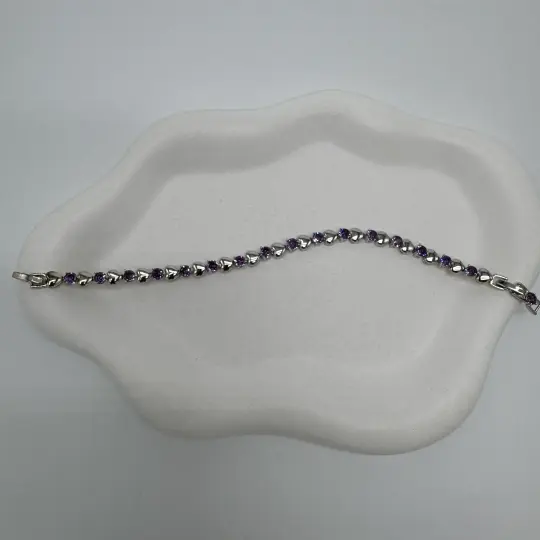 Özel Seri Silver Mor Taş Ve Kalp Detay Bileklik - 4