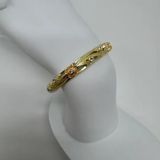 Özel Seri Turuncu Çiçekli Mineli Kelepçe - Gold