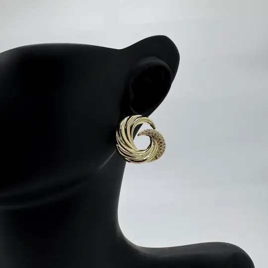 Özel Seri Zirkon Taş Detay Büyük Küpe - Gold