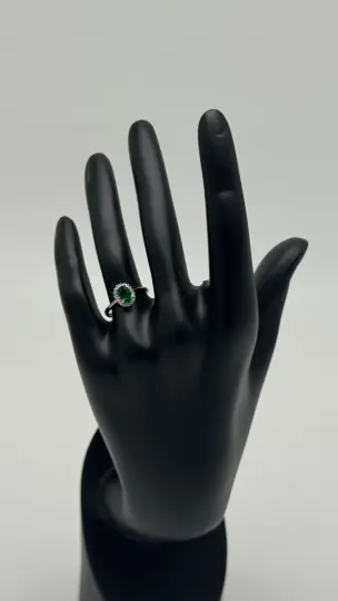 Silver Emerald Yeşil Taşlı Oval Yüzük - 1