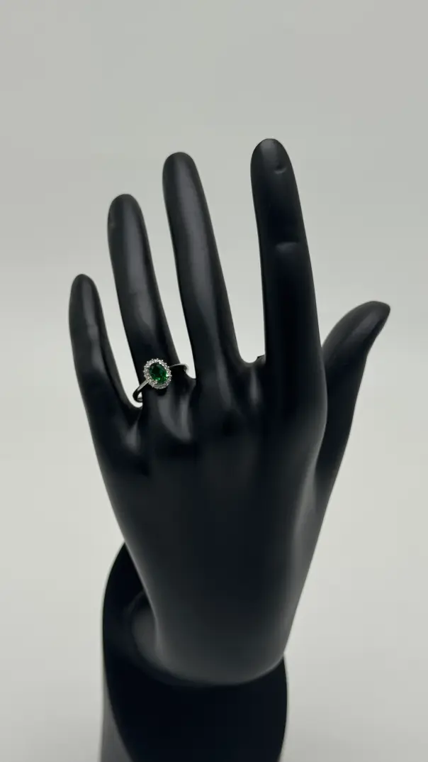 Silver Emerald Yeşil Taşlı Oval Yüzük - 1