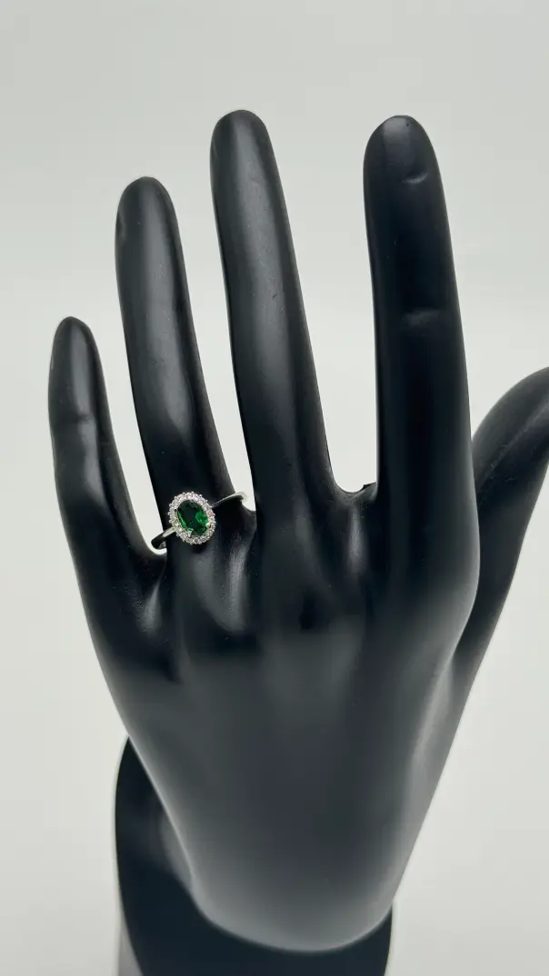 Silver Emerald Yeşil Taşlı Oval Yüzük - 2