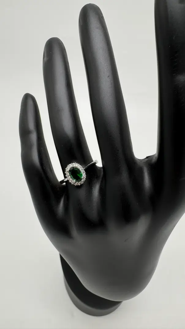 Silver Emerald Yeşil Taşlı Oval Yüzük - 4