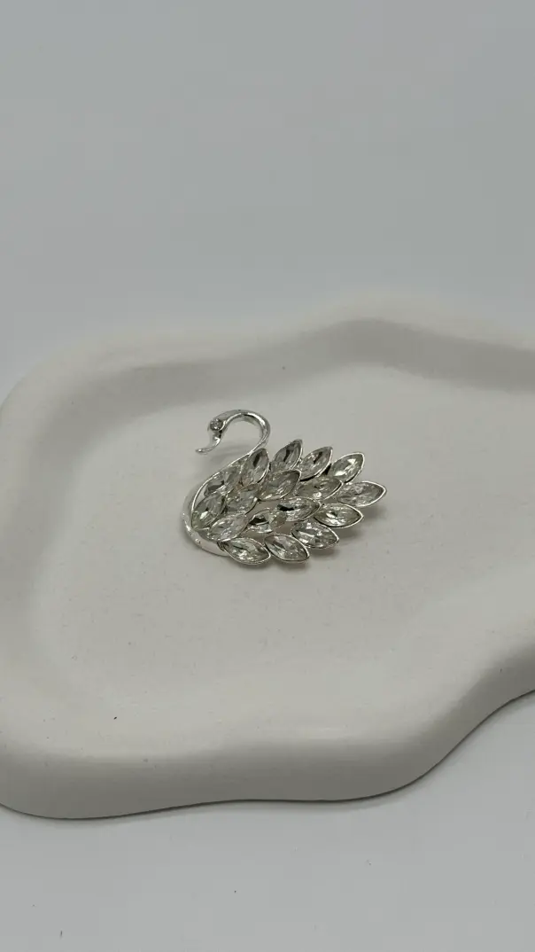 Silver Kuğu Zirkon Taşlı Broş - 1