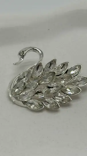 Silver Kuğu Zirkon Taşlı Broş - 2