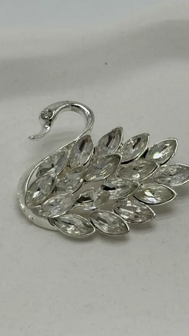 Silver Kuğu Zirkon Taşlı Broş - 2