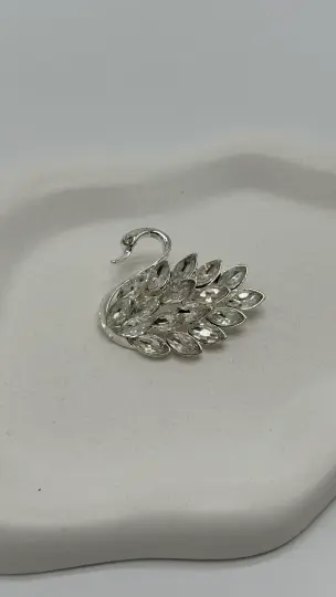 Silver Kuğu Zirkon Taşlı Broş - 3
