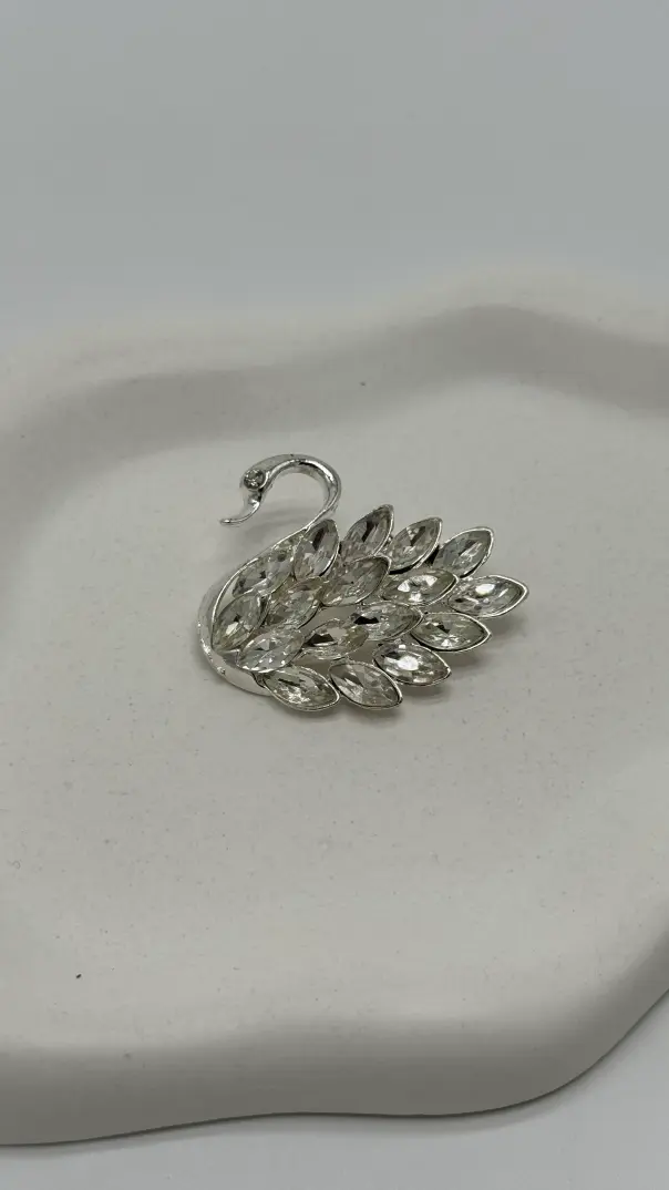 Silver Kuğu Zirkon Taşlı Broş - 3