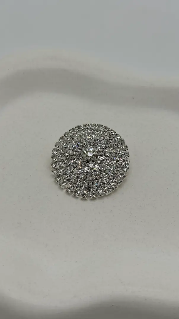 Silver Yuvarlak Zirkon Taşlı Broş - 1