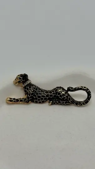 Siyah Gold Detay Leopar Broş - 2