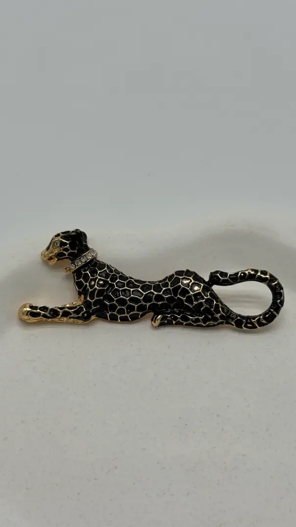 Siyah Gold Detay Leopar Broş - 2