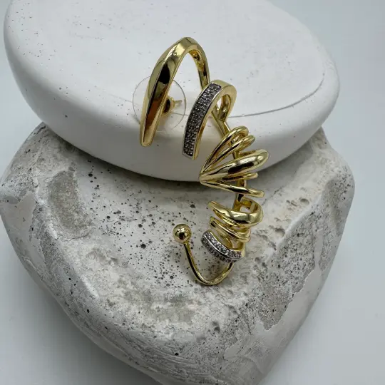 Zirkon Taş Detaylı Kıkırdak Saran Gold Küpe (Tek Kulak) - 1