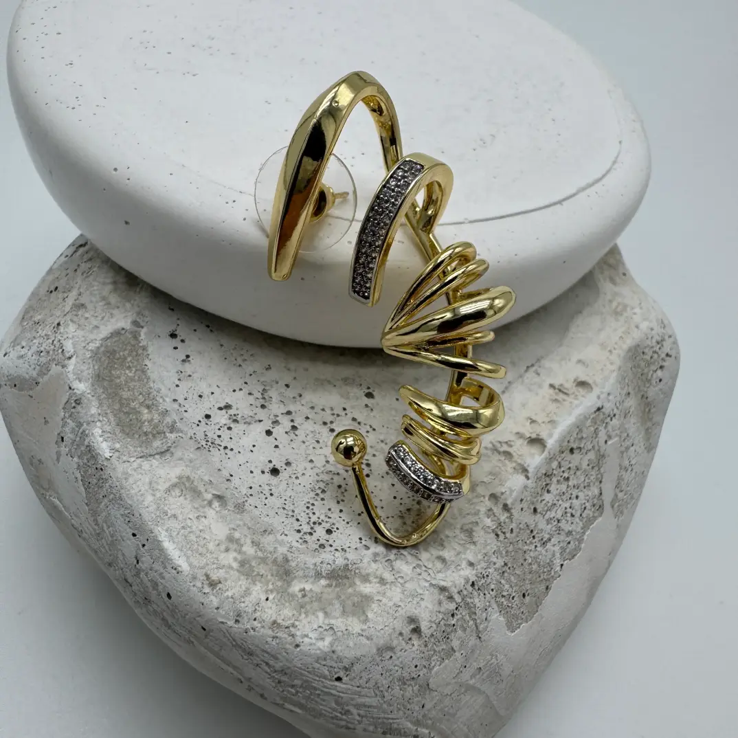 Zirkon Taş Detaylı Kıkırdak Saran Gold Küpe (Tek Kulak) - 1